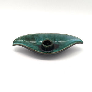 Blue Mountain Pottery Leaf Candle Holder Drip Glaze Redware Vintage